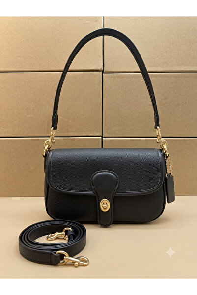 Generic Brand Women's Leather Detachable Strap Hand and Shoulder Bag - Black