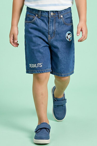 R&B Embroidered Denim Shorts with Button Closure