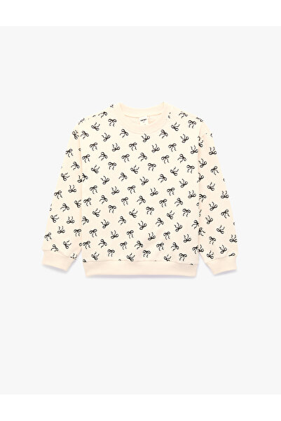 Koton Cotton Long Sleeve Crew Neck Printed Ribbon Bow Sweatshirt
