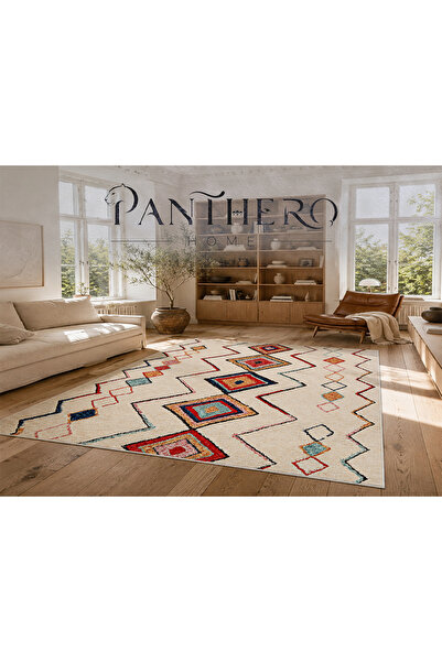 Panthero Home Renkli Geometrik Baklava Desenli Bohem Kaymaz Taban Süngerli Yı...