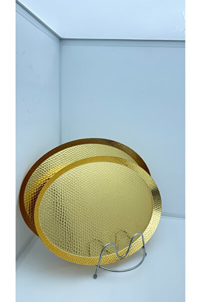ALMASA Luxury Design Round Serving Tray Set of 2 with Elegant Gold Trim