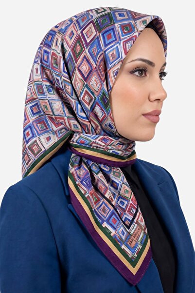 hadiora Women's Purple Geometric Patterned Stitched Writing Cotton Casual Scarf