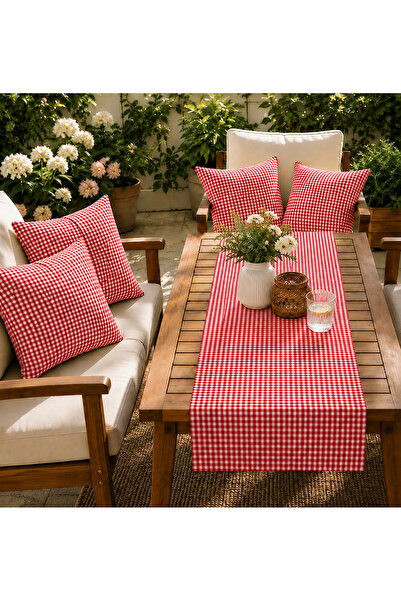 Belomia Home Collection Pötikare Desen 4 Adet Dolgulu Kırlent + 1 Adet Runner...