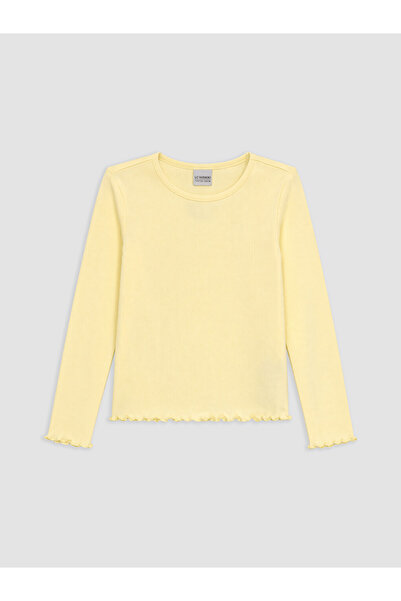 LC Waikiki Vizyon New Season Yellow Crew Neck Long Sleeve Ruffled Girls' T-Shirt