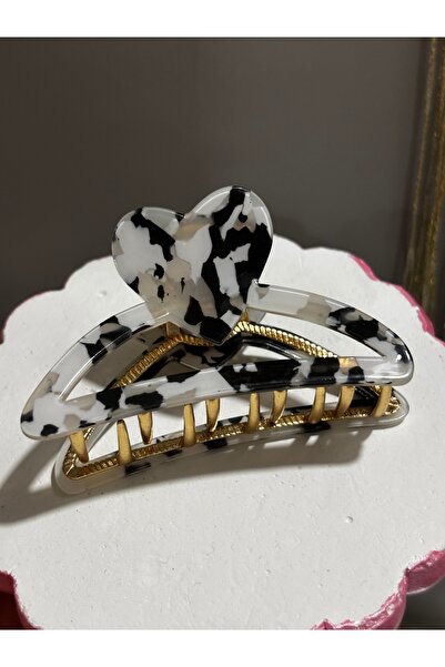 MODA Maisonlune Black and White Marble Patterned Heart Shaped Acetate Hair Clip
