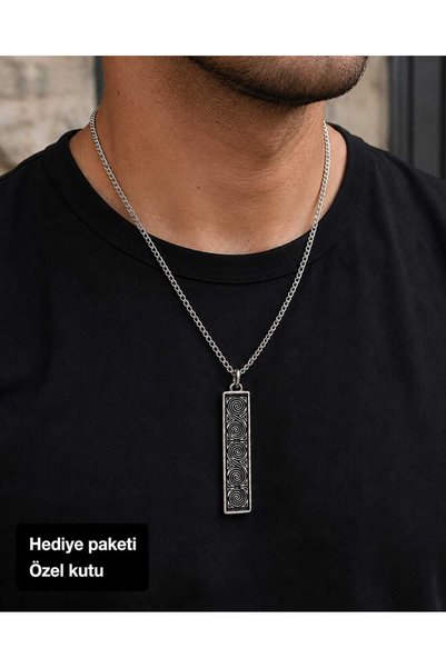 HER ŞEY NOTA www.herseynota.com Ethnic Spiral Patterned Rectangular Pendant M...