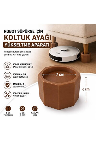 Razmo Robot Süpürge İçin Koltuk Ayağı Yükseltme Aparatı 6 cm Yükseltir 7 cm Ç...