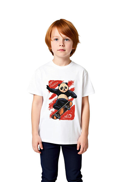 PayBuy Boys Skateboarder Sportsman Panda Printed Short Sleeve Relaxed Fit Cot...