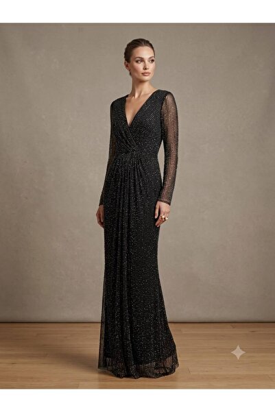 FOR COSTUME Uzun Kollu Abiye-9601