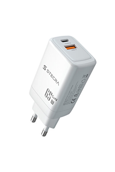 STECRA 65W GaN PD Hızlı Şarj Adaptörü USB-C ve USB-A Çift Çıkışlı Telefon Tab...