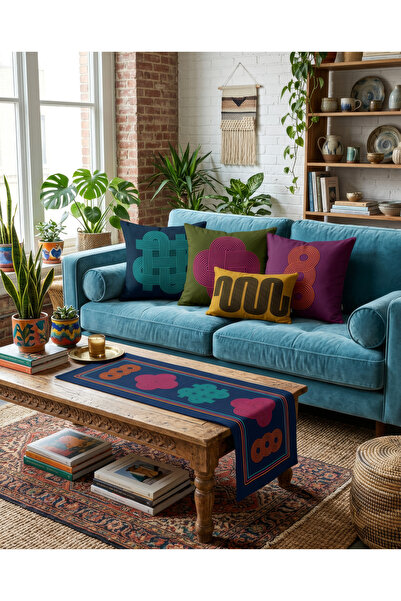 MUN HOME Viva Modern Colorful Green Navy Blue Fuchsia Yellow Purple Geometric...