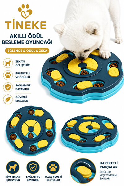 TİNEKE Orbit Dog Toy Food Puzzle Slow Feeder Dog Food Dispenser Slow Eating Blue
