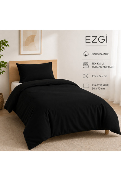 Ezgi غطاء لحاف مفرد بسحاب مصنوع من القطن بنسبة 100% وغطاء وسادة واحد باللون ا...