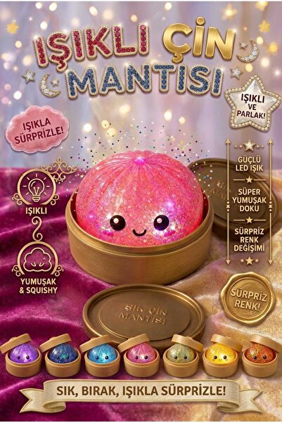 L'Opaline Işıklı Simli Büyük Boy Çin Mantısı Squishy Oyuncak | Yumuşak Işıklı Oyuncak |Sürpriz Renk | Viral Dumpling Squishy |