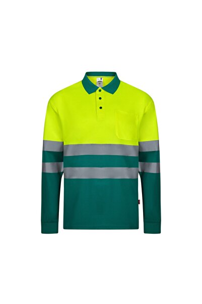 Velilla Tricou polo reflectorizant cu mânecă lungă 140 gsm, verde-galben neon