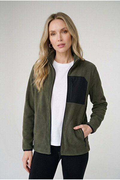 ELAFRO Women's Khaki Comfortable Fit Full Zipper Thick Outdoor Fleece Jacket ...