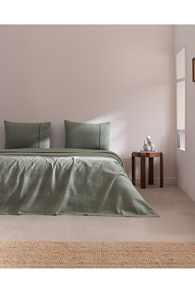 Madame Coco Mathilda Single 100% Cotton Piped Sheet Pique Set - Khaki