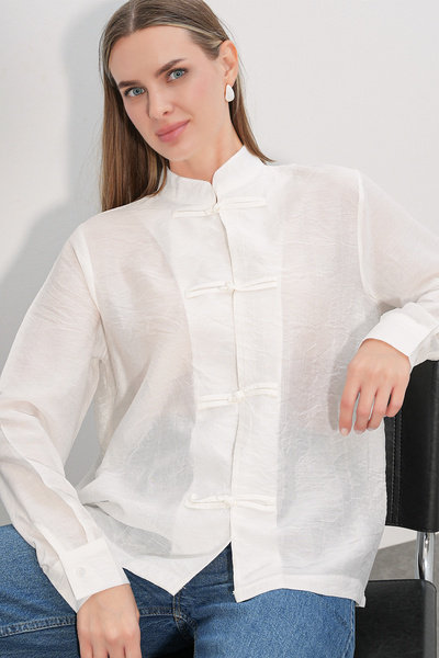 Bigdart Women's Design Lace-Up Shirt 20405 - White