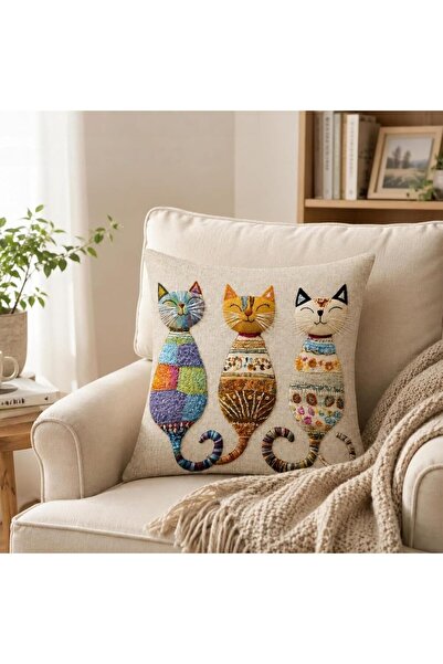 Nobrand Husă de pernă cu design pisică de desene animate 45,7 x 45,7 cm, Deco...