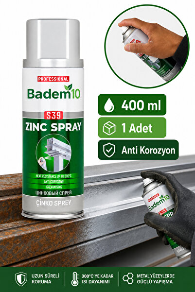 Badem10 Çinko Kaplama Spreyi 400 ml Metalik Gri Korozyon Önleyici Tüm Yüzeyde...