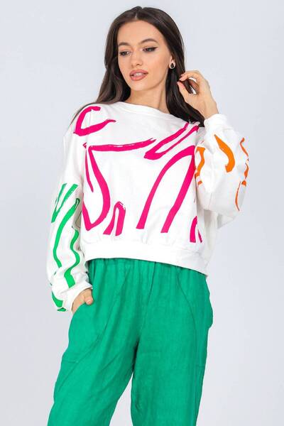 ROH Hanorac casual BR2572 Alb cu un imprimeu colorat