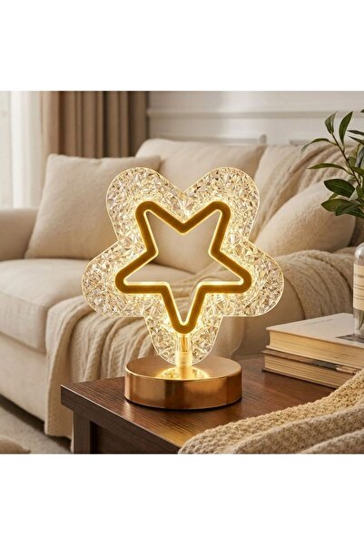 Marsilyan İçi Boş Yıldız Şeklinde Kristal LED Masa Lambası – Dokunmatik, 3 Re...