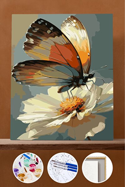 Pastelya Sayılarla Boyama Seti Çerçeveli Kasnaklı Kelebek ve Çiçek 60x75 cm