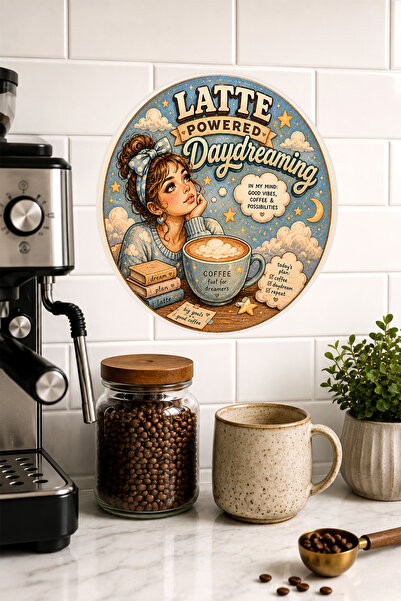 Mayeka Latte Powered Daydreaming Κορίτσι Ονειροπόλος Στρογγυλό Τραπέζι MDF Καφέ