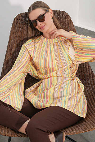 Bigdart Women's Striped Lace-Up Oversize Tunic 50009 - Yellow