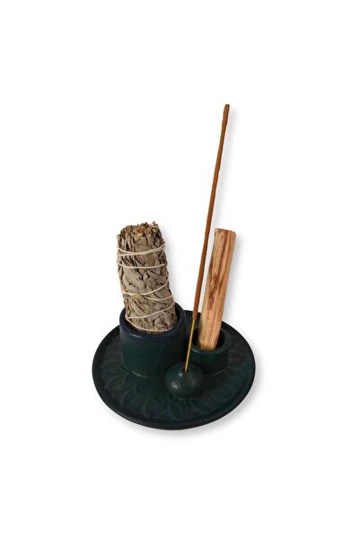 craftmystic Suport ceramic 3 in 1 pentru salvie, Palo Santo si betisoare parf...