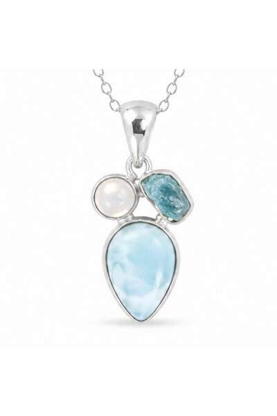 craftmystic 925 silver necklace with larimar, blue apatite and moonstone flow...