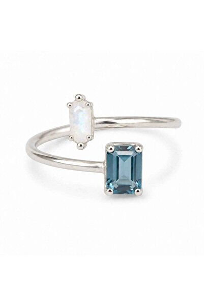 craftmystic Inel argint 925 cu Topaz Albastru si Piatra Lunii dreptunghi - ec...