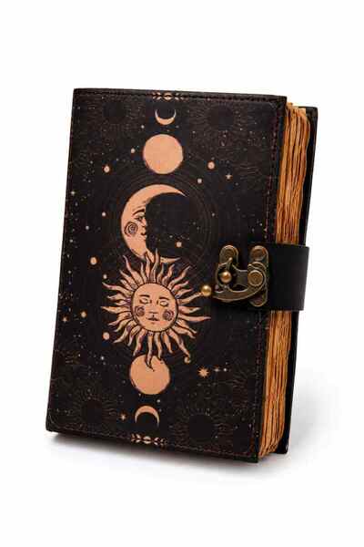 craftmystic Jurnal Vintage din Piele cu Design Soare si Luna