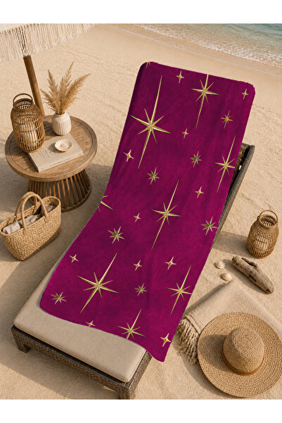 Evmila Prosop de plajă Bohemian Bleumarin cu model stele aurii 70x150 - Proso...