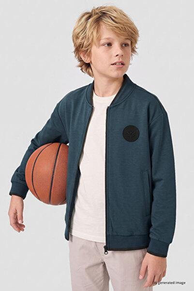 TOMMY LIFE Forest Green Standard Fit College Collar Zippered Basic Boys' Jack...