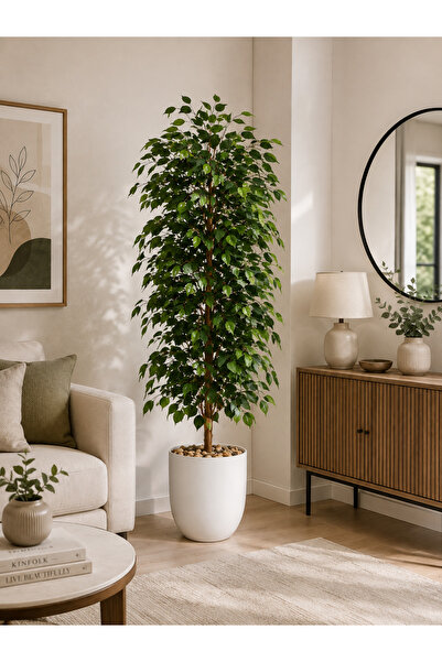 N.zone 205cm Luxury Artificial Ficus Tree with Elegant White Pot, Featuring D...
