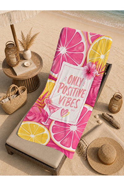 Evmila Pop Art Positive Vibes Citrus Patterned 70X150 Beach Towel - Digital P...