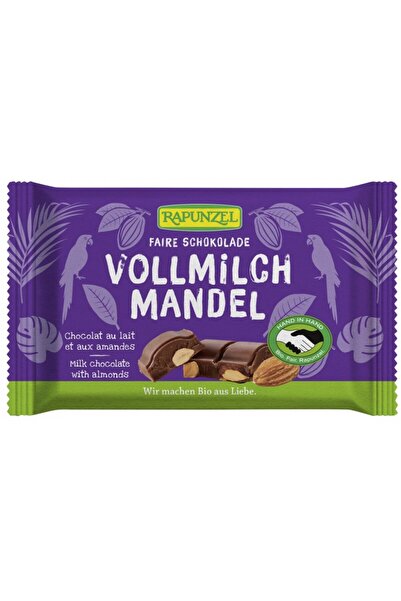 Rapunzel Ciocolată cu lapte Crystalino cu migdale întregi bio, 100g