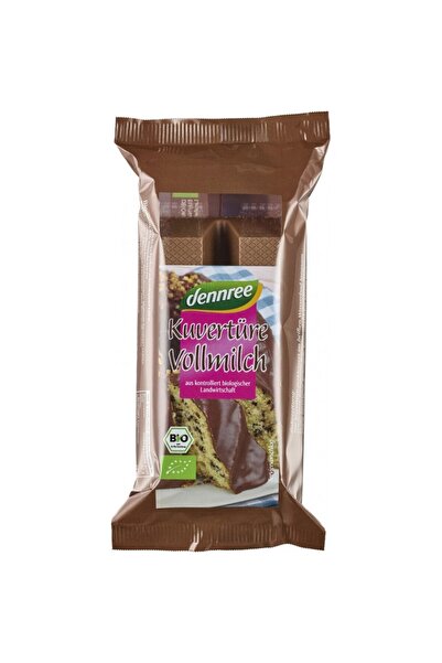 Dennree Înveliș de ciocolată cu lapte organic, 150g