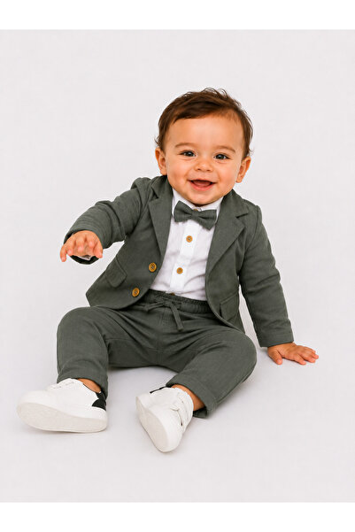 tinytrends Erkek Bebek Zıbınlı Gömlek Papyonlu Takım Elbise