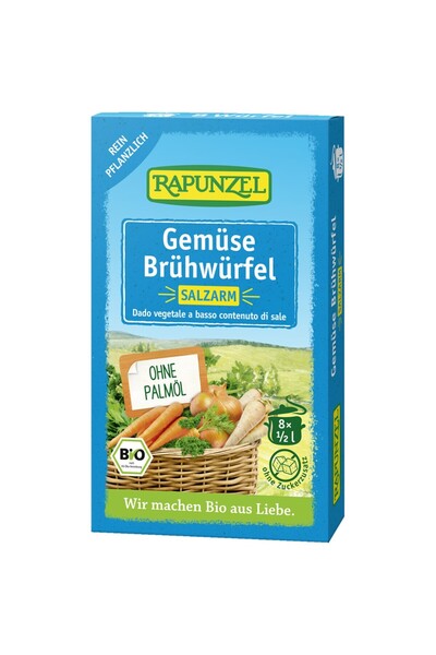 Rapunzel Cuburi de supă de legume cu puțină sare, 8 bucăți, bio, 68g