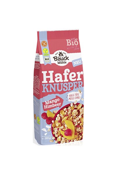 Bauckhof Muesli crocant cu ovăz, mango și zmeură, fără gluten, bio, 285g