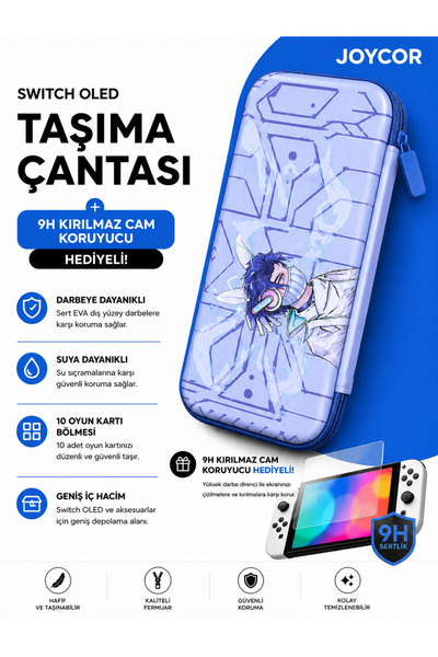 JOYCOR Switch OLED N-S Taşıma Çantası 10 Kart Bölmeli Sert Kasa + Glass Ekran...