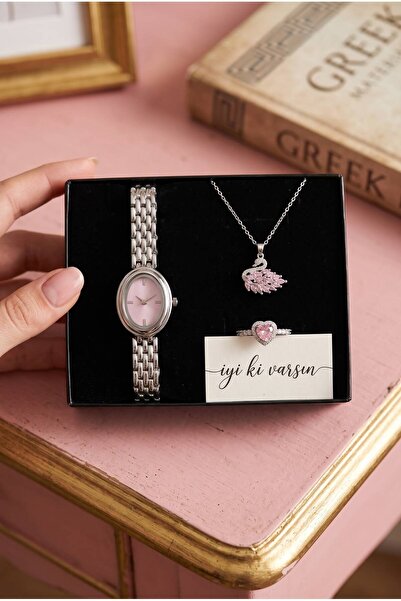 perry accessories pembe kuğu kolye,pembe kalp yüzüklü çelik pembe saatli vıp ...