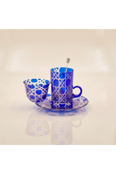 AKDEN STORE Kristal Kesme Dekor 18 Parça Kulplu Çay Bardağı Takımı / Arap Çay...