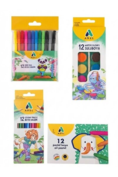 BATS OKUL KIRTASİYE BOYAMA BAŞLANGIÇ SETİ - 12'Lİ KURU BOYA 12'Lİ SULU BOYA 12'Lİ PASTEL BOYA 12'Lİ KEÇELİ KALEM - ADEL SET