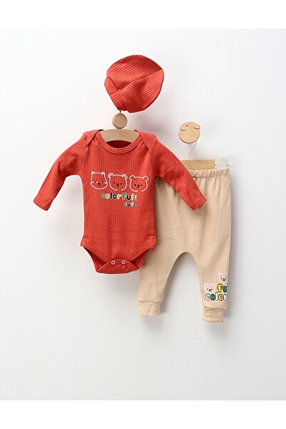 MiniKids Costumas 3 piese Colorful And Cute, caramiziu-crem