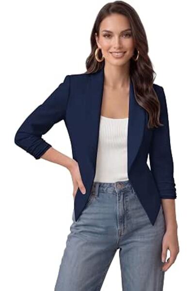 Hybrid & Company Women Double Notch Lapel Sharp Shoulder Pad Office Blazer | ...