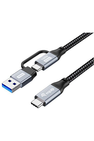 EQUIP Καλώδιο USB 3.2 USB-C Αρσενικό σε USB-A / USB-C 100W PD Μαύρο 1μ 128431