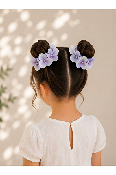 EliraToka Women's - Girls' Pearl Hydrangea Flower Bun Buckle Set of 2